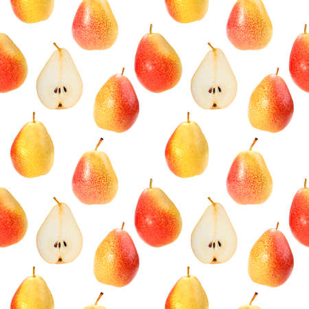 Abstract background with orange fresh pears. Isolated on white. Seamless pattern for your design....