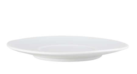 Classic design of clean single circle plate. Isolated on white background. Close-up. Studio photography.の写真素材