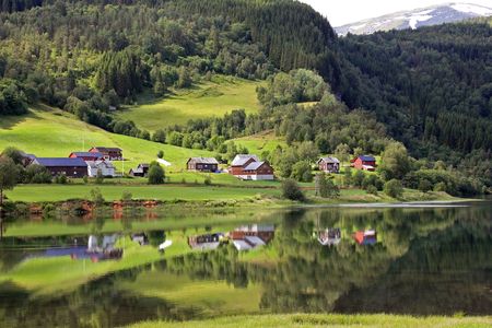 Beautiful rural landscape deep in norwegian mountains, Scandinavian Europe.の写真素材