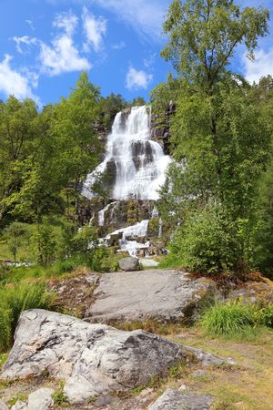 Beautiful waterfall, summer day in Norway, Scandinavian Europe.の写真素材