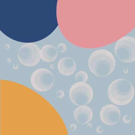 Abstract multicolored background in blue, pink, yellow, gray with circles of different shapes. For...