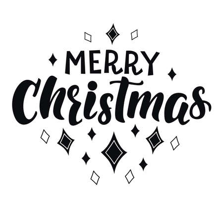 Image with the inscription - Merry Christmas - on a white background, in vector graphics. For the design of postcards, congratulations, posters, prints on t-shirts, notebook covers, wrapping paperのイラスト素材