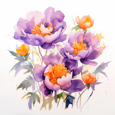 Beautiful watercolor bouquet of peonies. illustration of soft watercolor style, ideal for decorating cards, posters, prints on T-shirts, mugs, pillows, textilesの素材