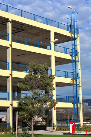Empty car park building front view の写真素材