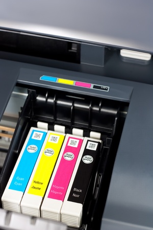 Closeup  of  printer ink cartridges for a color printer