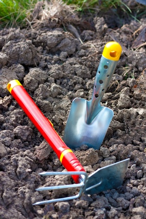 Gardening tools and soilの写真素材