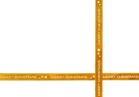 Merry Christmas golden ribbon isolated on white backgroundの写真素材