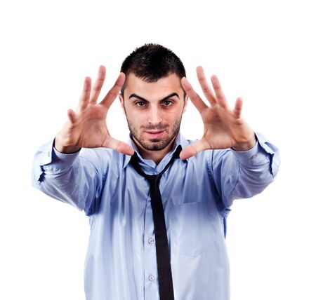  Handsome young or youthful  man with tie reaching or waving hands like a magician,isolated on white background Stylish fashion  portraitの写真素材