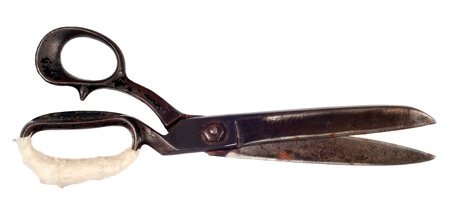 Old and rusty Dressmaking tailor scissors isolated over white backgroundの写真素材