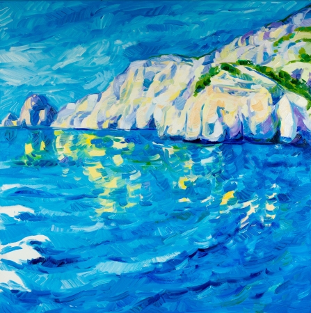 Original oil painting of  ocean(sea) and cliffs on canvas.Modern Impressionismの写真素材