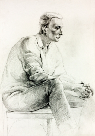  Original pastel  or drawing charcoal, and  hand drawn painting or  working  sketch of a man sitting in a chair.Free compositionの写真素材