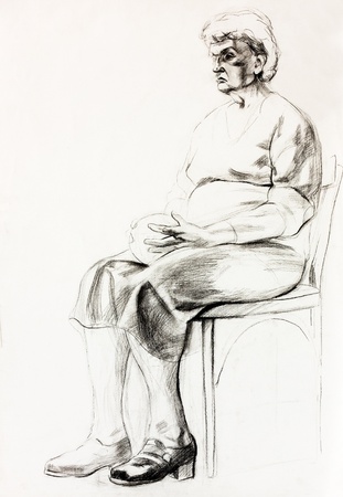  Original pencil  or drawing charcoal, and  hand drawn painting or  working  sketch of a woman.Free compositionの写真素材