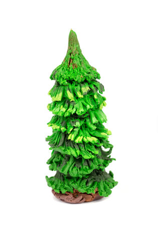 Hand made plasticine or modeling clay figure of Christmas tree fir on white background.Christmas decorationの写真素材