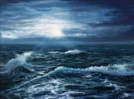 Original oil painting showing waves in  ocean or sea on canvas. Modern Impressionism, modernism,marinism
の写真素材