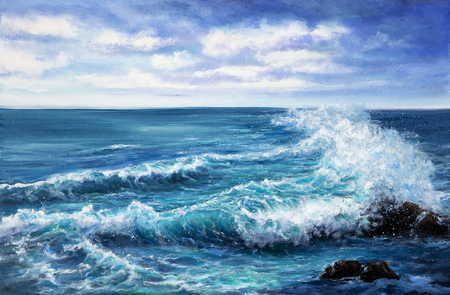 Original oil painting showing waves in  ocean or sea on canvas. Modern Impressionism, modernism,marinism
の写真素材