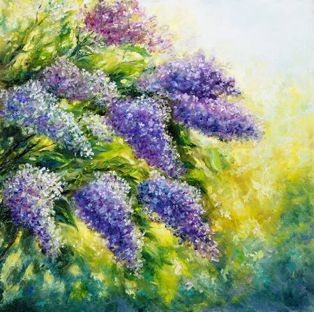 Original  oil painting of lilac tree in the garden.Modern Impressionism, modernism,marinismの写真素材
