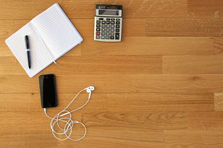 Wooden desk workspaceのeditorial素材