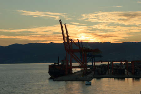 Harbour docks at sunset. Rijeka, Croatiaの写真素材