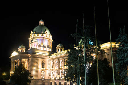 Parlament in Belgrade, Serbia. Nightviewのeditorial素材