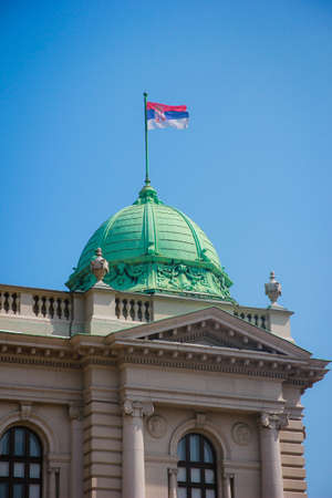 Parlament in Belgrade, Serbia. Flag on the domeのeditorial素材