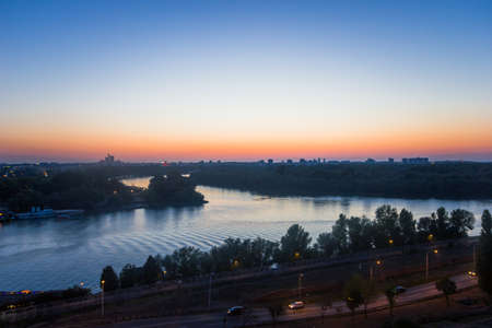 Belgrade city in sunset. View from Kalegdan fortressのeditorial素材
