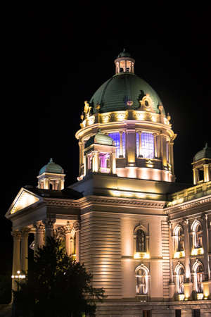Parlament Belgrade, Beograd, Serbia. Nightviewのeditorial素材