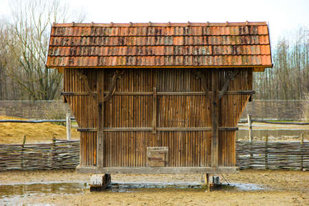 Old traditional - kos za kukuruz - storage for corn in Croatiaの写真素材