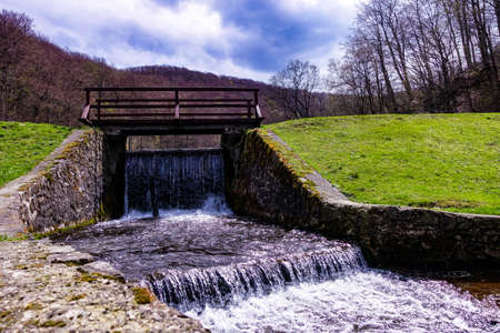 Woodne bridge, detail in Nature park Papuk, Jankovac. Croatia, Europeの写真素材