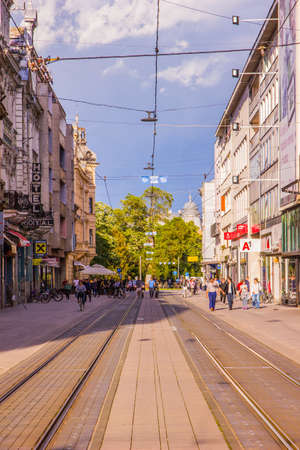 Osijek / Croatia: 10th May 2019: Street and tram lines in Osijek, region Slavonia largest cityのeditorial素材