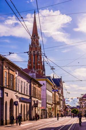 Osijek / Croatia: 10th May 2019: Street view on cathedral in Osijekのeditorial素材
