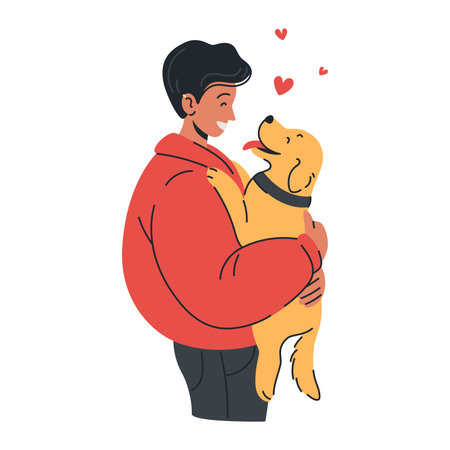 young smiling woman hugging her dog. Concept designのイラスト素材