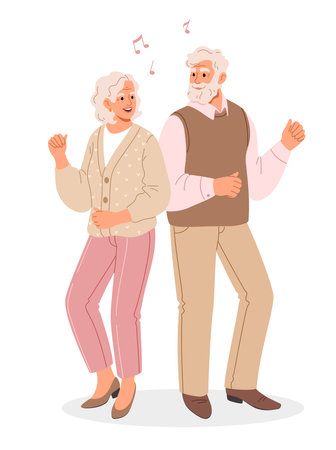 Joyful seniors happily dancing together in beautiful harmony, creating cherished memoriesのイラスト素材
