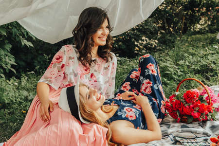 The girls are having a rest.の写真素材