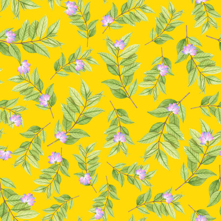 seamless watercolor background mix colorful floral flower and cactus with line art used for background texture, wrapping paper, textile or wallpaper designの写真素材