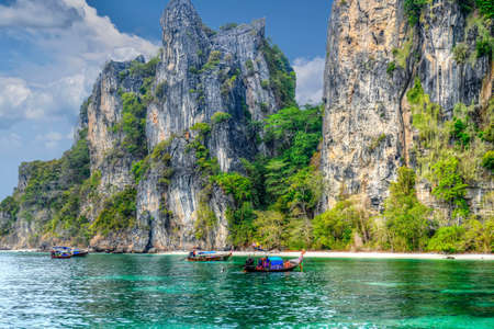 Beauty beach and limestone rocks in Thailandの写真素材
