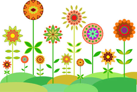 Flower Garden, Flower Vector, Multicolored Flowersのイラスト素材
