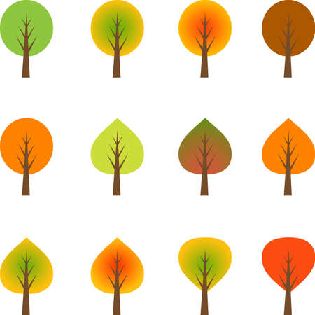 Fall Trees, Multicolor Autumn Trees, Trees Vectorのイラスト素材