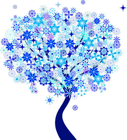 Isolated Blue Snowflakes Winter Tree Vector on White Backgroundのイラスト素材