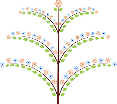 Green Spring Tree with Pink and Blue Flowers Vectorのイラスト素材