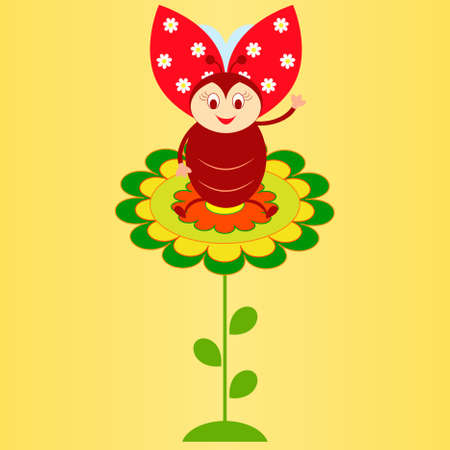 Flower Vector on Yellow Background, Insect Vector, Flower Cardのイラスト素材