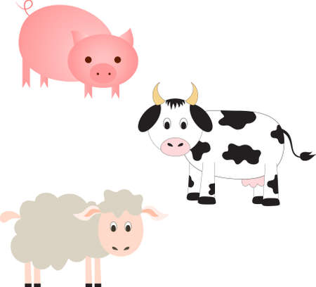 Farm Animal Vectors, Cow Vector, Sheep Vector, Pig Vectorのイラスト素材