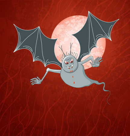 Grungy halloween background with terrible vampire and full moonのイラスト素材