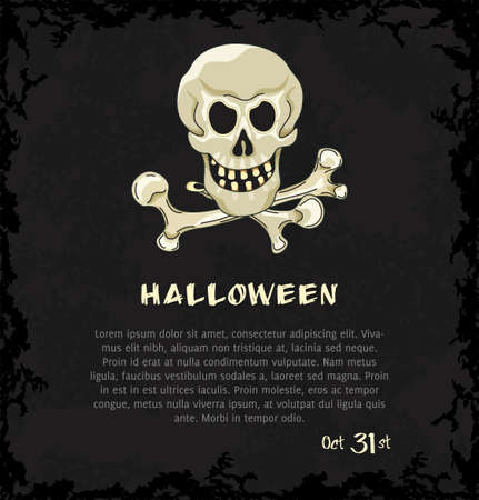 Card with skull and crossbones. Dark grungy halloween background. Illustration.のイラスト素材