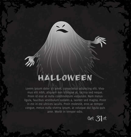 Card with spooky ghost. Dark grungy halloween background. Illustration.のイラスト素材