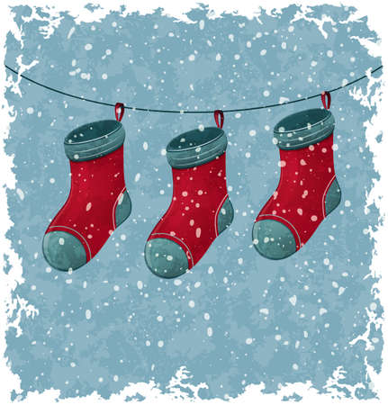 Christmas red socks  Blue vintage background のイラスト素材