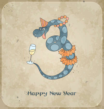 Christmas card with happy snake  2013 new year  Vintage background  Vector Illustration のイラスト素材
