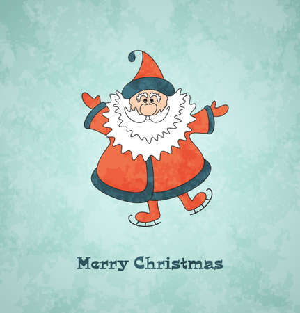 Christmas card with merry Santa Claus  Blue vintage background  Vector Illustration のイラスト素材