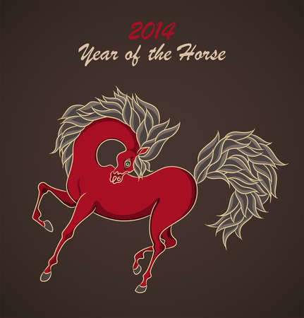 Dark background with symbol of 2014 New Year. Horse on christmas card. Vector Illustration.のイラスト素材