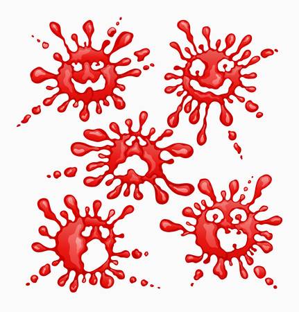Set of red blots with different faces isolated on white background  Vector Illustration のイラスト素材