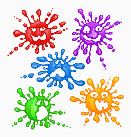 Set of colorful blots with different faces isolated on white background  Vector Illustration のイラスト素材